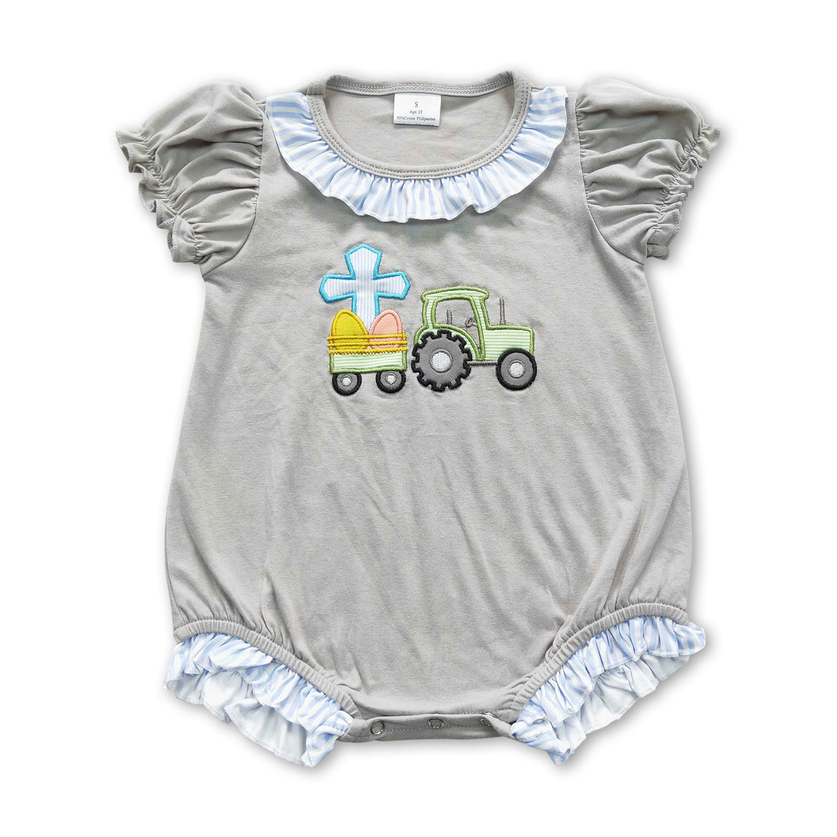Eggs cross truck grey short sleeves baby girls easter romper
