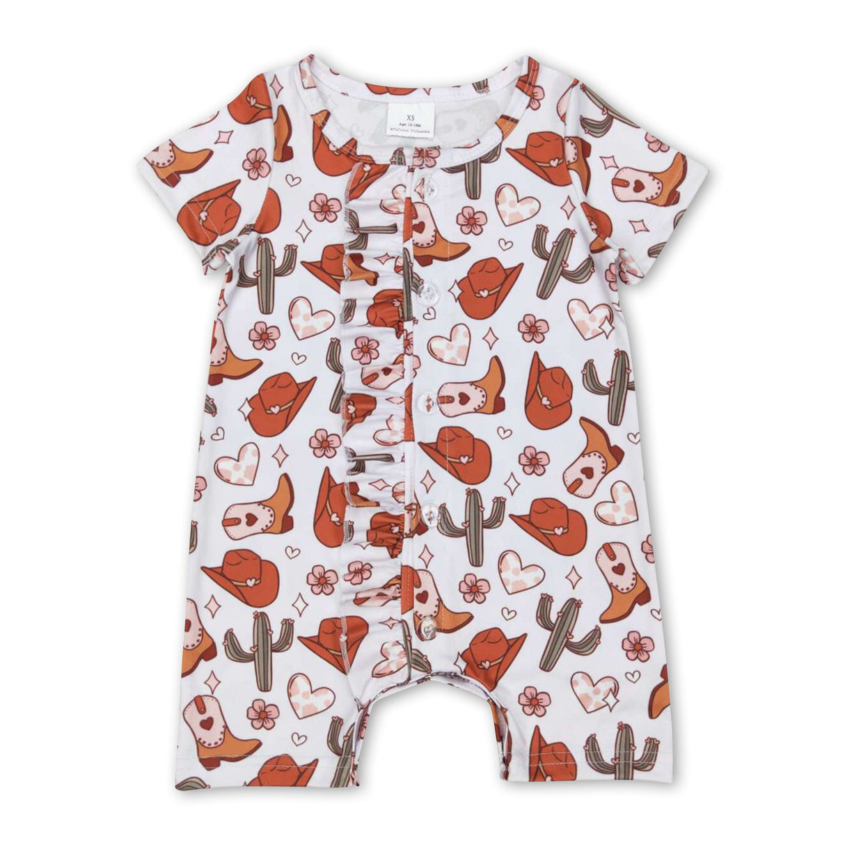 Short sleeves boots cactus heart flower western baby romper