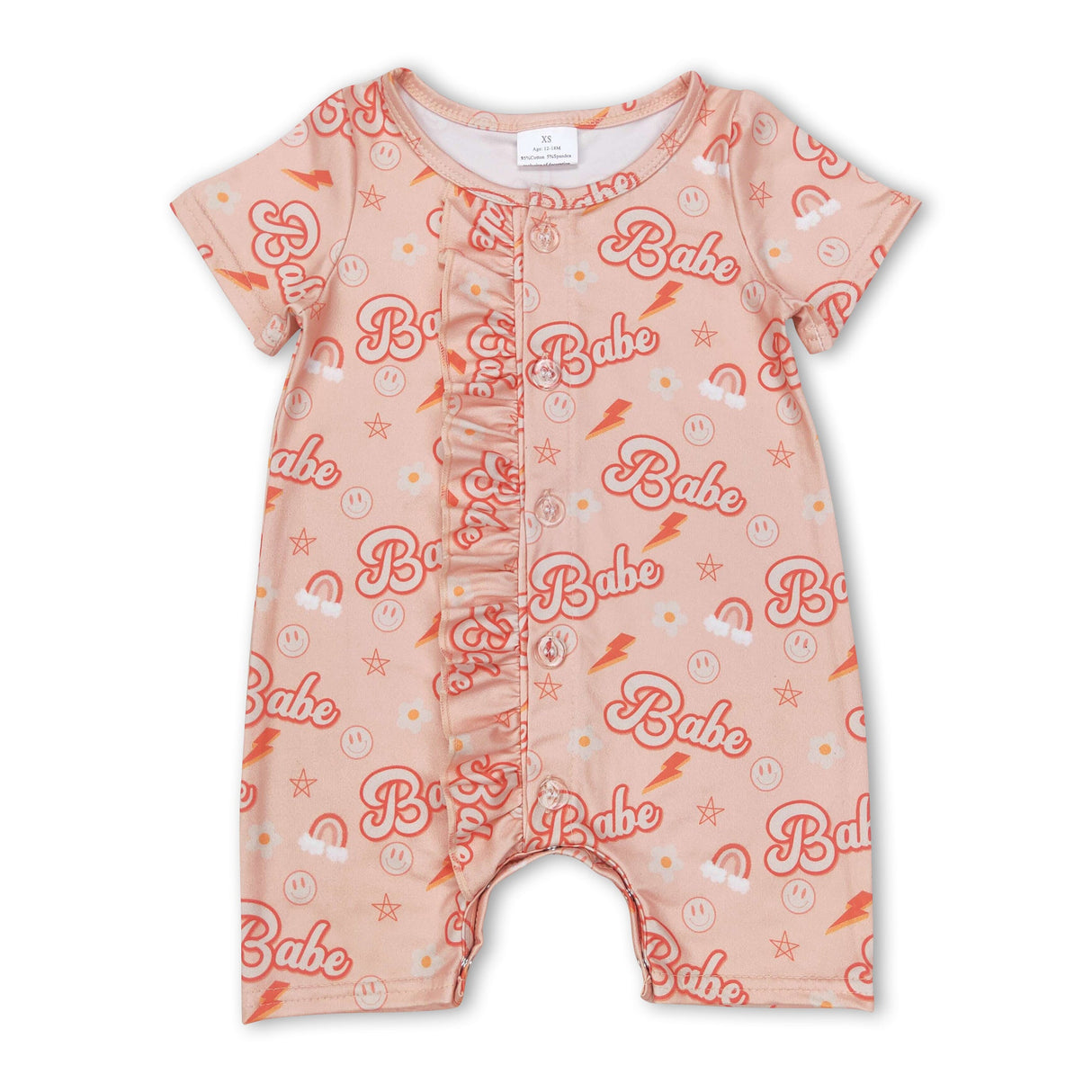 Short sleeves smile rainbow ruffle baby girls romper