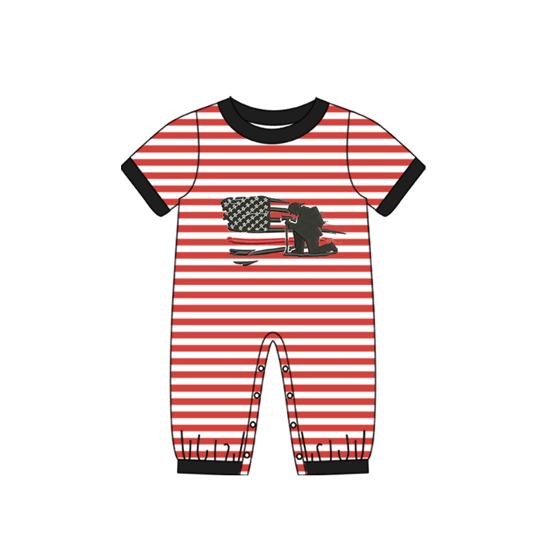Short sleeves back the red stripe flag baby boys romper