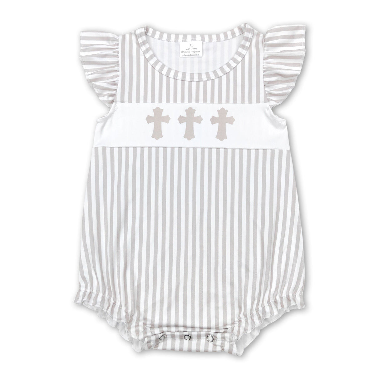 Flutter sleeves khaki stripe cross baby girls easter romper