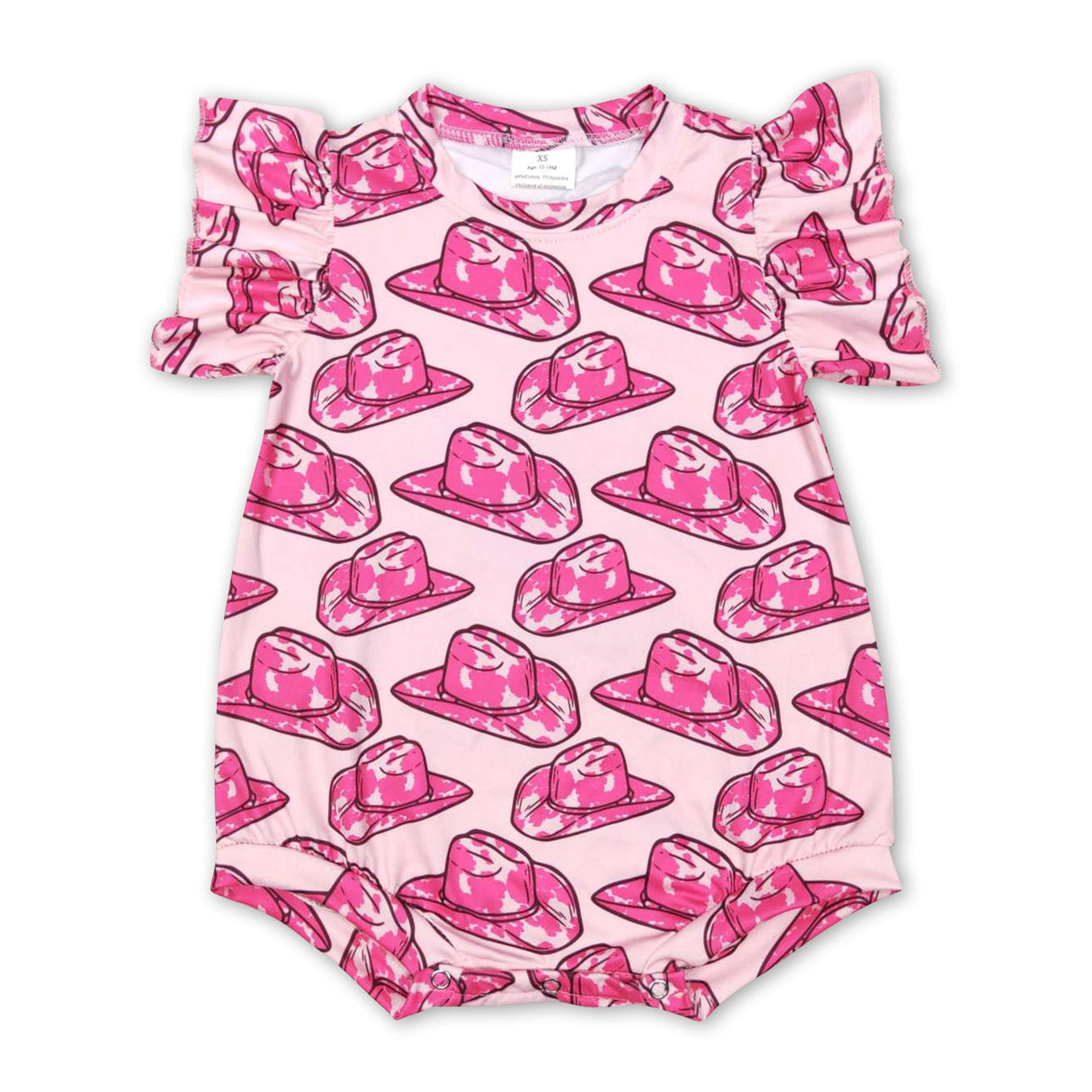 Short sleeves hot pink hat baby girls western romper