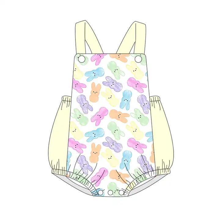 Colorful bunny yellow baby kids eater romper