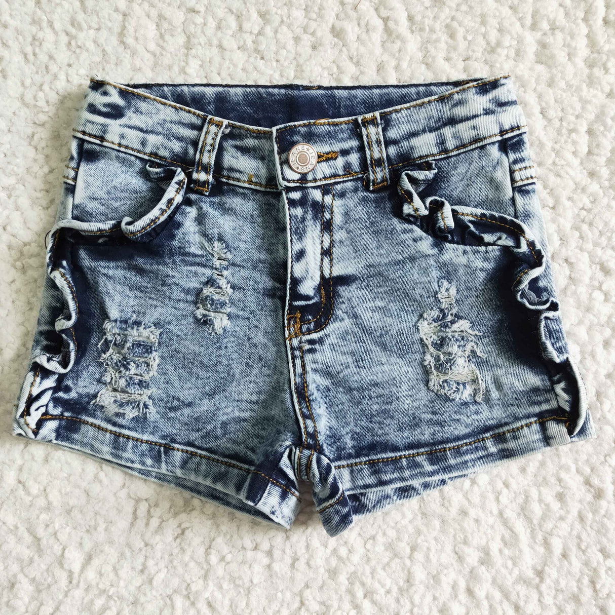 Washed white elastic waistband jeans baby girls denim shorts