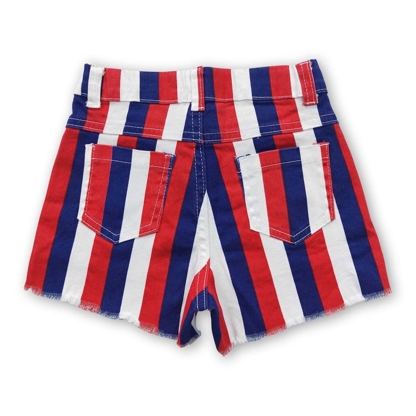 Red blue stripe baby girls 4th of july denim shorts