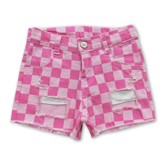 Pink plaid jeans baby girls summer denim shorts