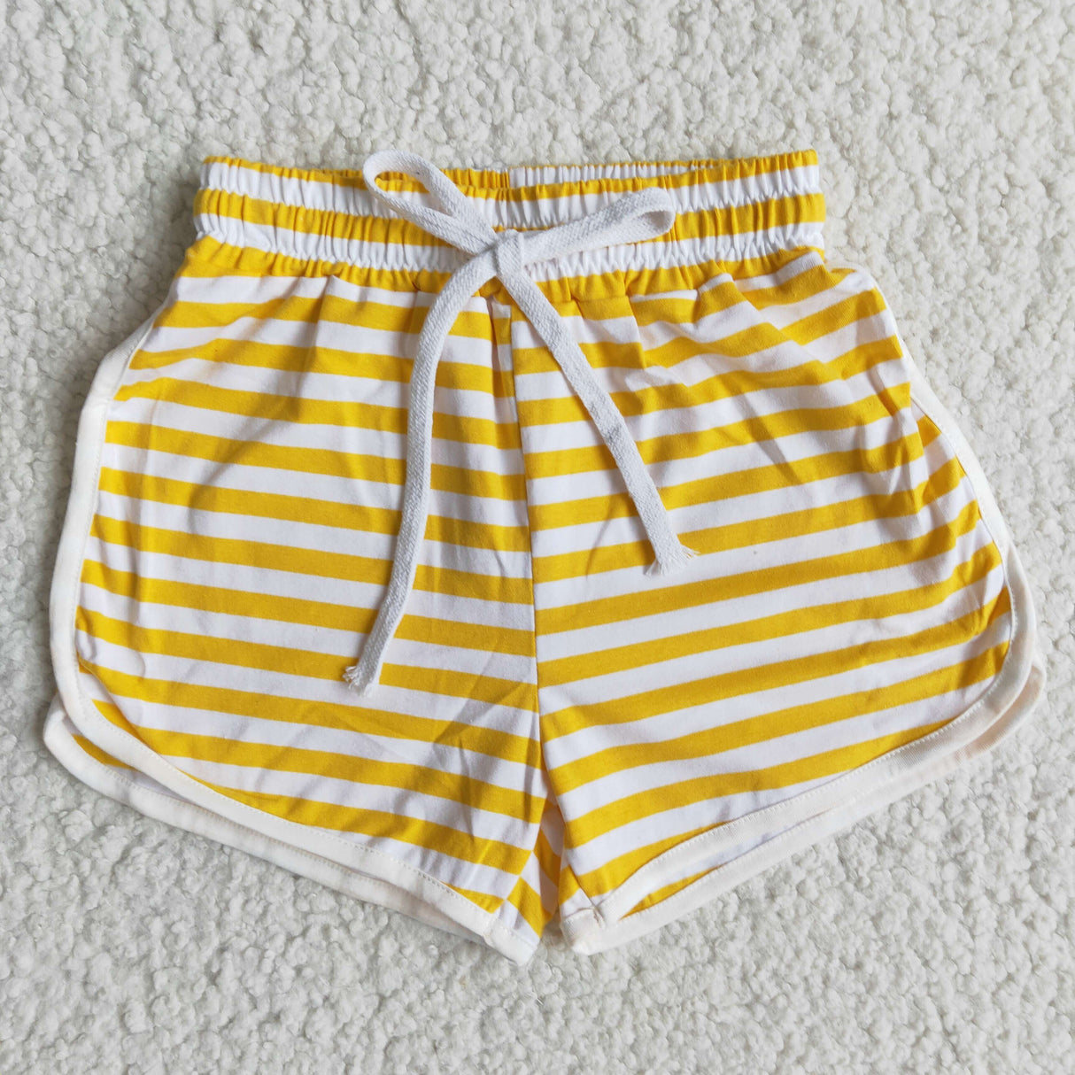 High quanlity cotton yellow white stripe drawstring girls summer shorts