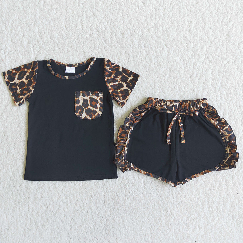 Girl Black leopard pocket shorts outfits