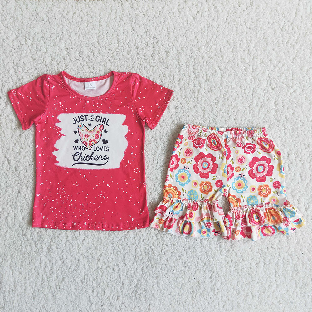 Girl Chicken Floral Short Outfit
