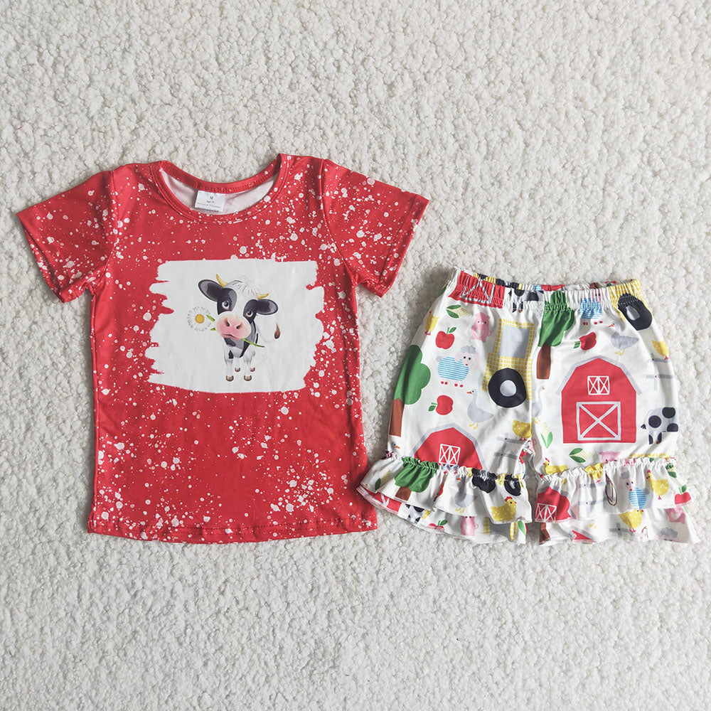 Girl Cow Farm Short Outfit