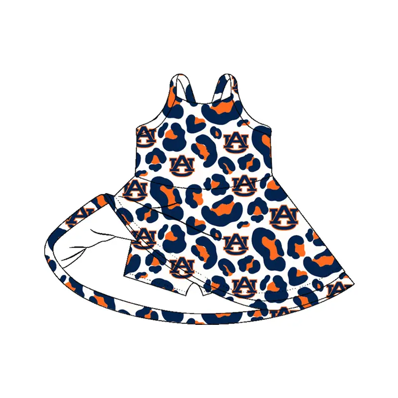 MOQ 5 pcs sleeveless straps A U leopard girls team athletic dress