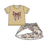 MOQ 5 pcs khaki football bow top skirt girls team outfits