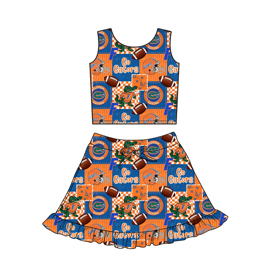 MOQ 5 pcs sleeveless crocodile top skirt girls team active set