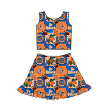 MOQ 5 pcs sleeveless crocodile top skirt girls team active set