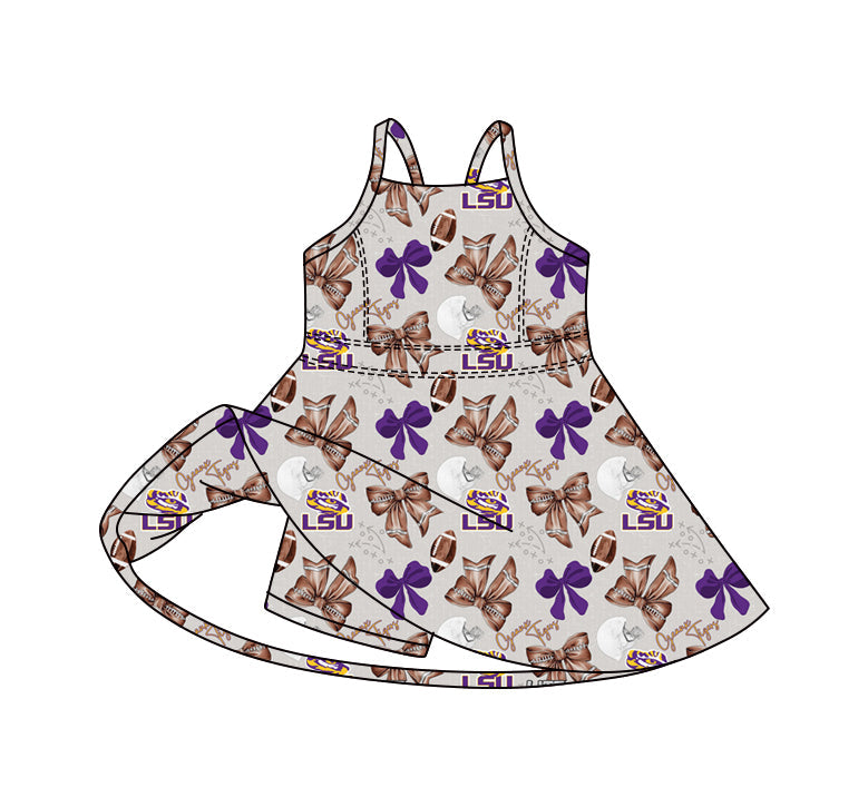 MOQ 5 pcs straps football tiger bows girls team athletic dress
