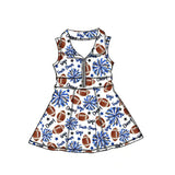 MOQ 5 pcs sleeveless football blue bows girls team athletic dress