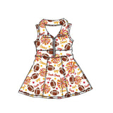 MOQ 5 pcs sleeveless football red yellow bows girls team athletic dress