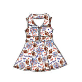 MOQ 5 pcs sleeveless football blue orange bows girls team athletic dress