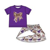 MOQ 5 pcs tiger football bow top skirt girls team outfits