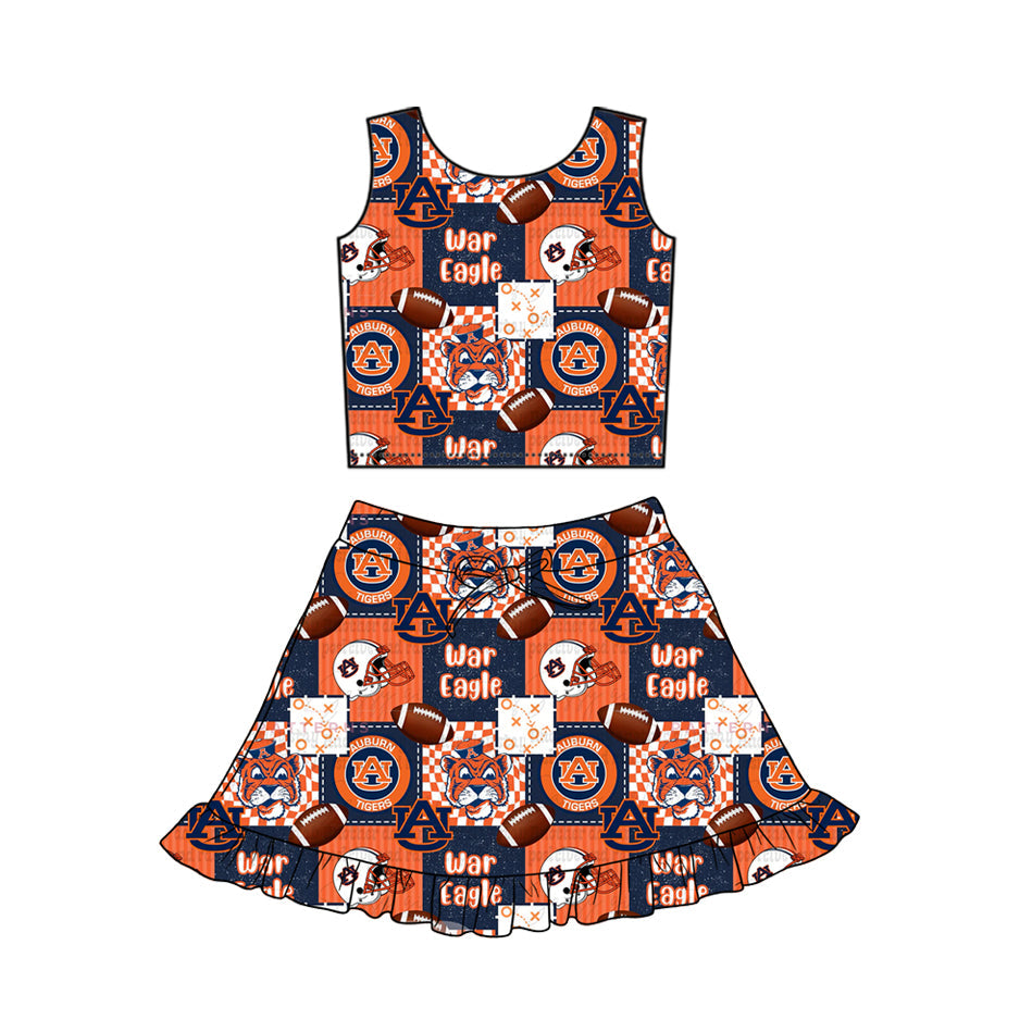 MOQ 5 pcs sleeveless A U top skirt girls team active set