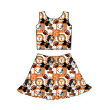MOQ 5 pcs sleeveless T dog top skirt girls team active set