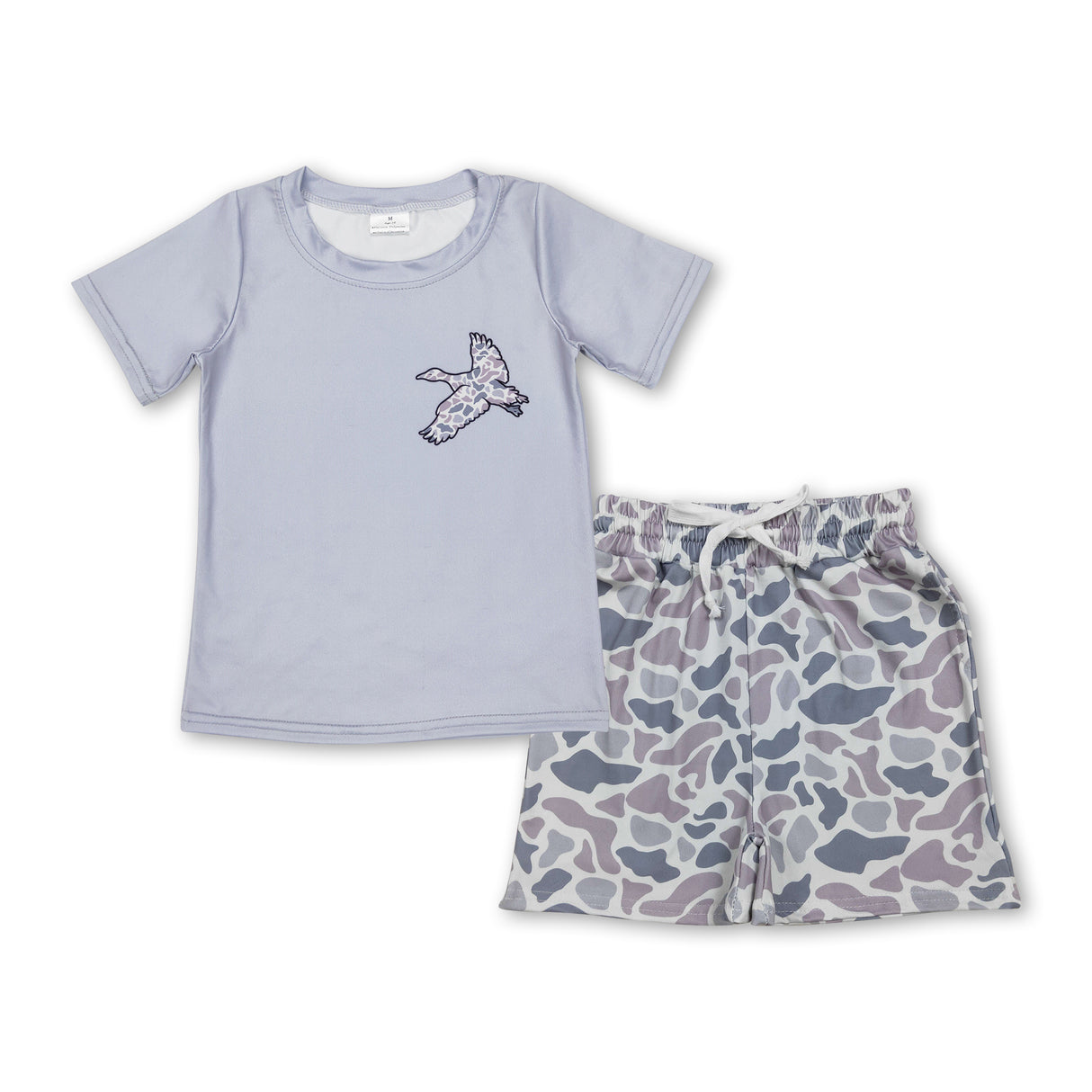 Grey duck shirt camo shorts kids boy outfits