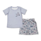 Grey duck shirt camo shorts kids boy outfits