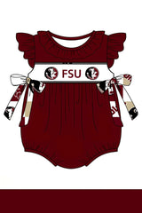 MOQ 3 pcs flutter sleeves F S U maroon baby girl team romper