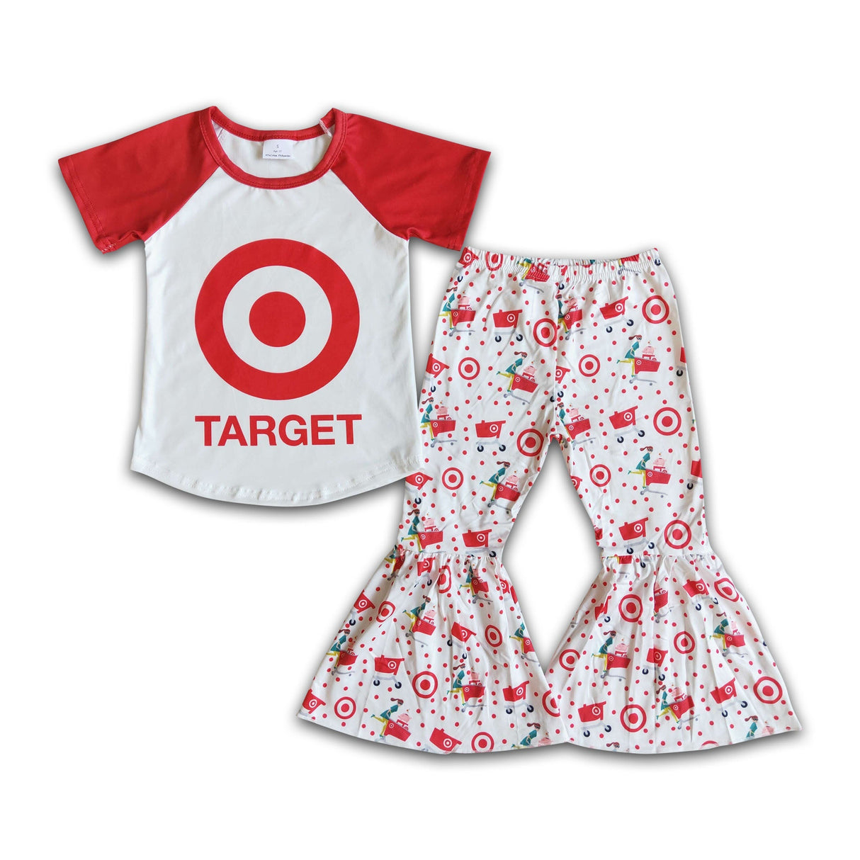 Girl red short sleeve shirt cart bell bottom outfit