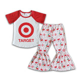 Girl red short sleeve shirt cart bell bottom outfit