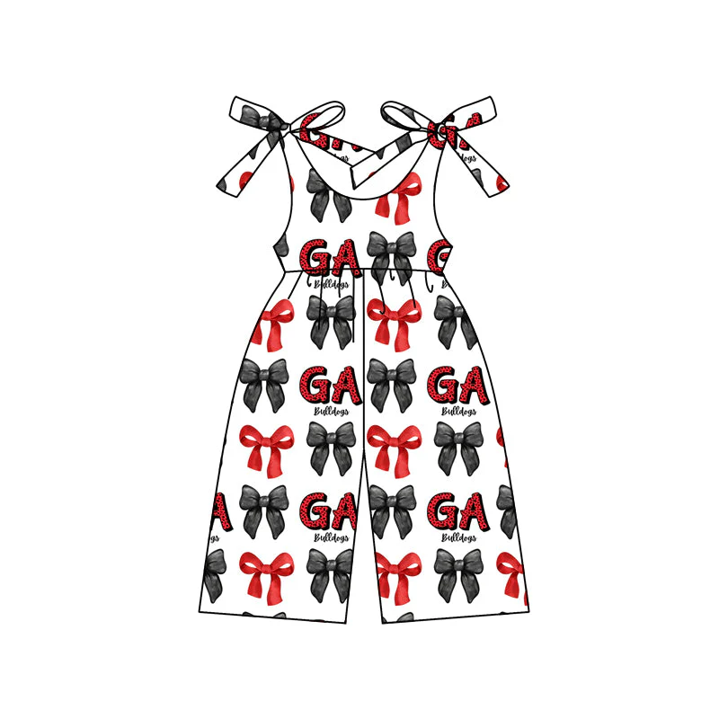 Deadline July 10 2025 red black bows G straps girls team jumpsuit