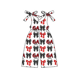 Deadline July 10 2025 red black bows G straps girls team jumpsuit