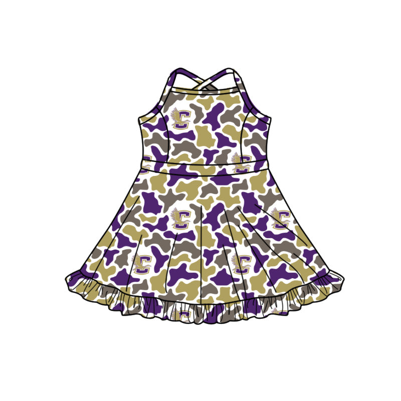 MOQ 5 pcs sleeveless straps purple camo girls team athletic dress