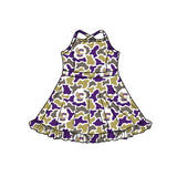 MOQ 5 pcs sleeveless straps purple camo girls team athletic dress