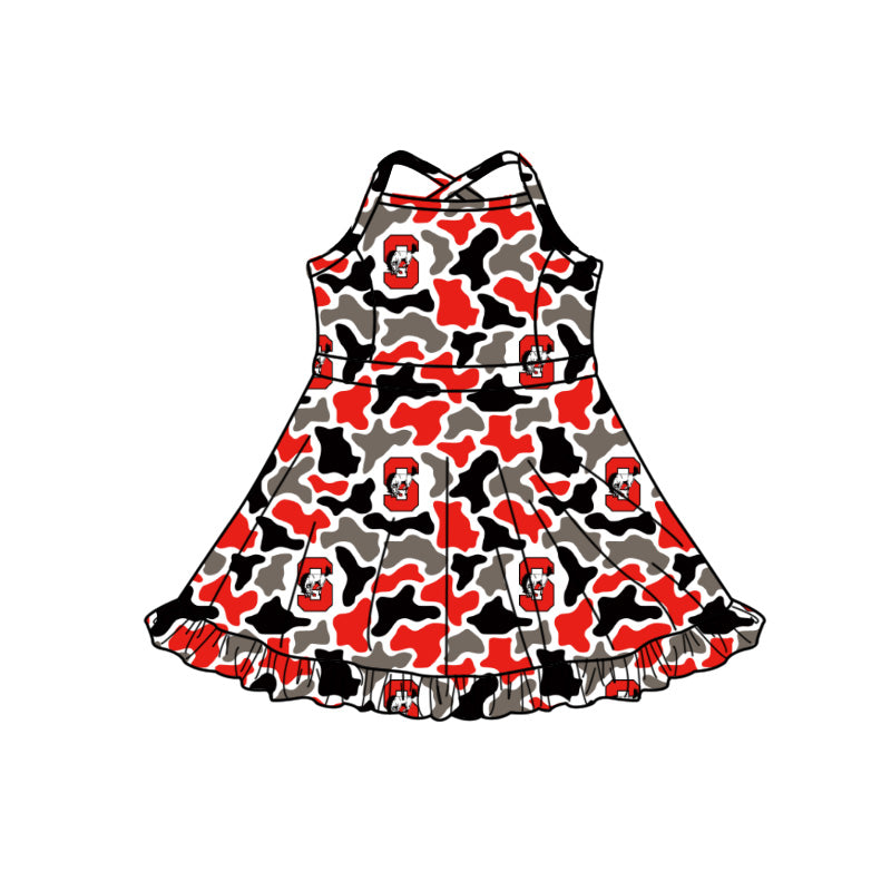 MOQ 5 pcs sleeveless straps red S camo girls team athletic dress