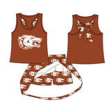 MOQ 5 pcs sleeveless wolf bow top skorts kids girls team outfits