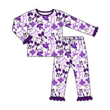 MOQ 3 Long sleeves N purple bow kids girls team pajamas