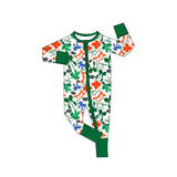 MOQ 3 pcs long sleeves crocodile bows baby team zip romper