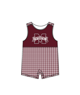 MOQ 5 pcs brown plaids sleeveless M baby boys team romper