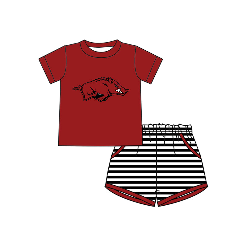 MOQ 5 pcs short sleeves hogs top stripe shorts boys team outfits