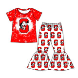 MOQ 5 bleached top red S bell bottom pants girls team outfits