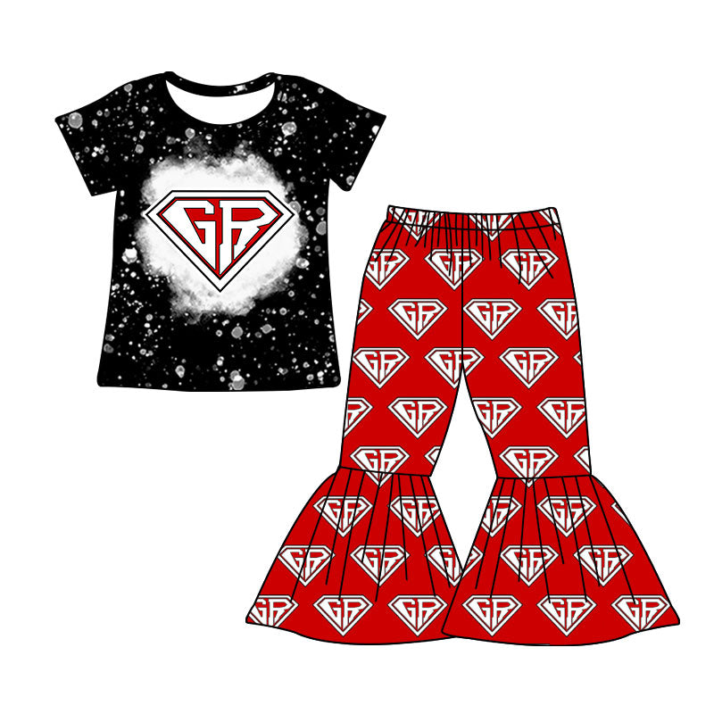 MOQ 5 bleached top red G R bell bottom pants girls team outfits