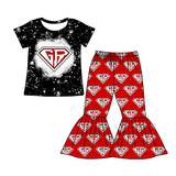 MOQ 5 bleached top red G R bell bottom pants girls team outfits
