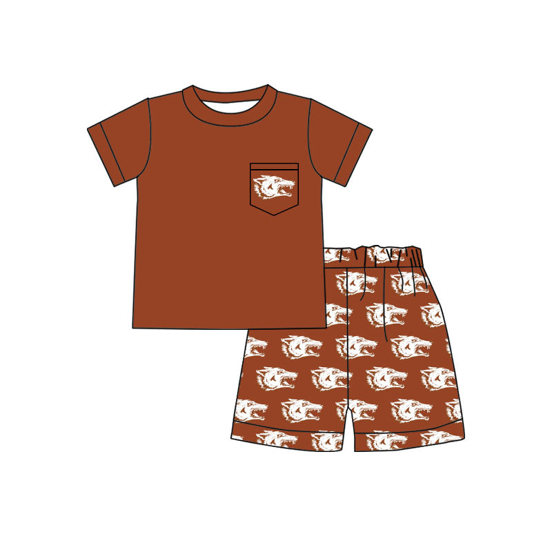 MOQ 5 pcs wolf short sleeves top shorts boys team clothes