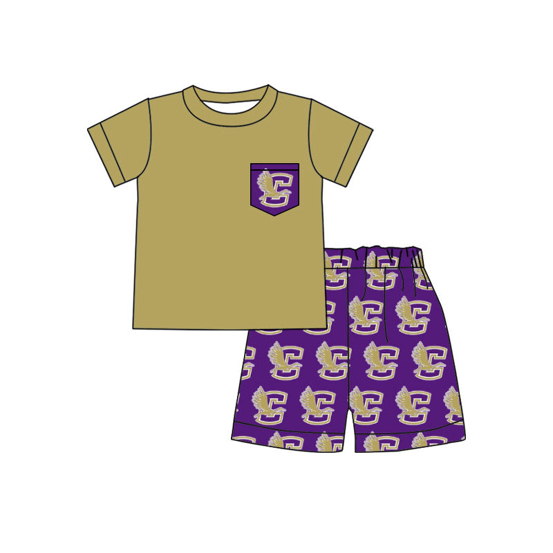 MOQ 5 pcs  short sleeves top purple shorts boys team clothes