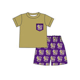 MOQ 5 pcs  short sleeves top purple shorts boys team clothes