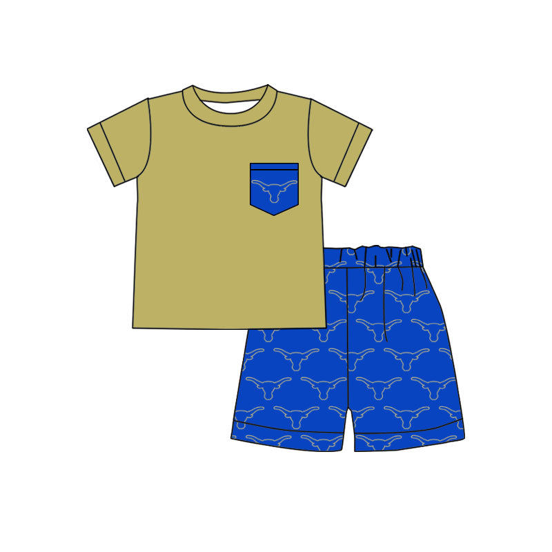 MOQ 5 pcs  short sleeves top blue shorts boys team clothes