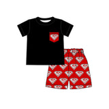 MOQ 5 pcs  short sleeves top red G R shorts boys team clothes