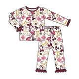 MOQ 3 Long sleeves feather bow kids girls team pajamas
