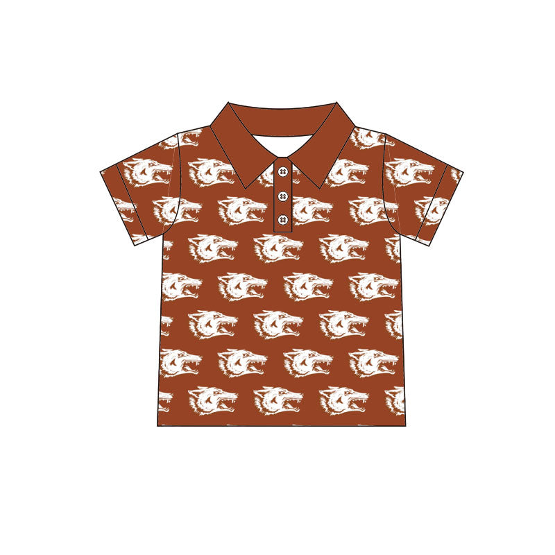 MOQ 5 pcs short sleeves wolf kids boys team polo shirt